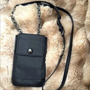 Vince Camuto Black Genuine Leather Phone Crossbody Bag with Chain/Adjustable